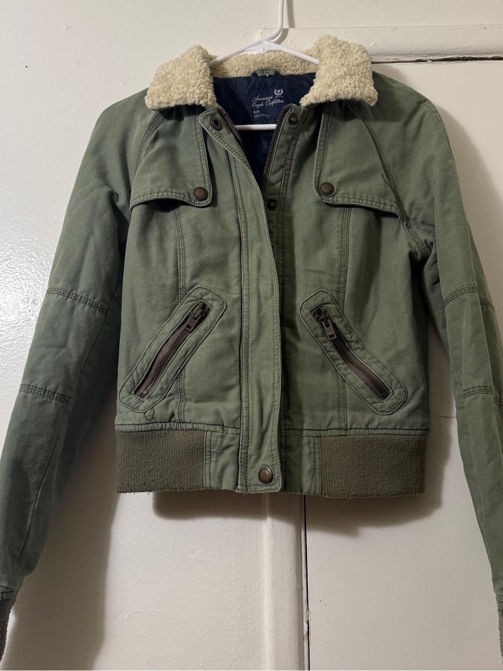 True Vintage 2000s American Eagle Sherpa Collar Military Bomber Jacket S
